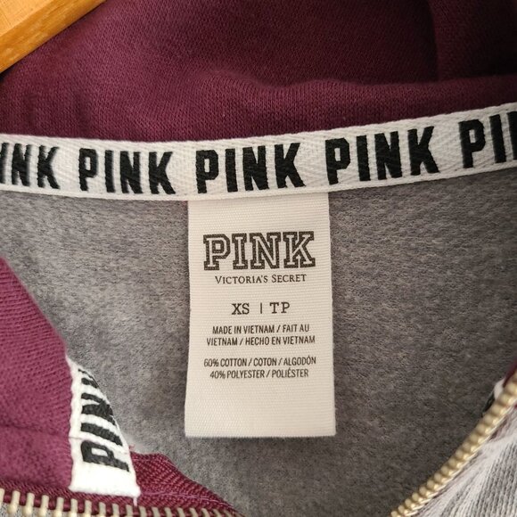 PINK Victoria's Secret Maroon Gray Color Block 1/4 Zip Lightweight Sweatshirt XS - Picture 4 of 9